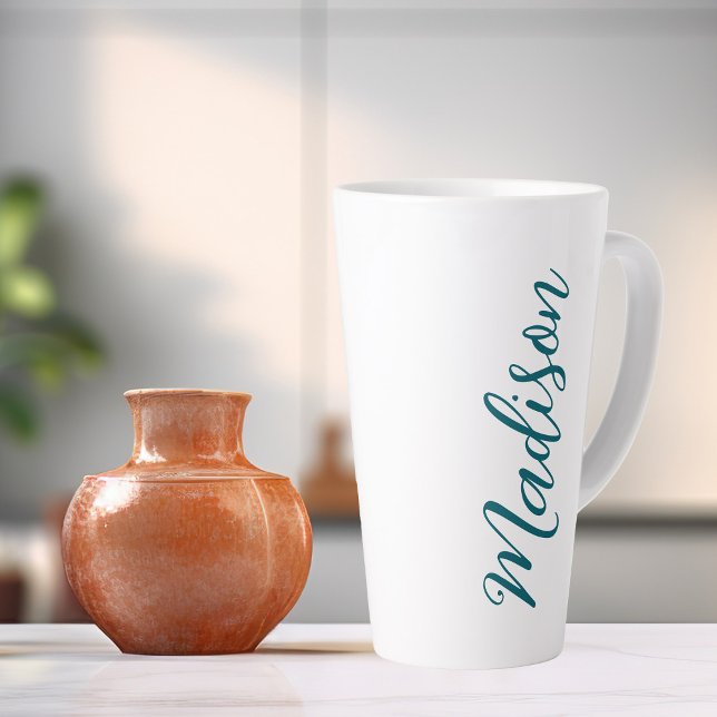 Tasse Latte Script manuscrit foncé tendance Turquoise (Créateur téléchargé)