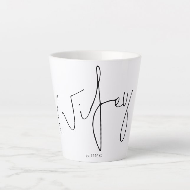 Tasse Latte Script moderne Wifey Nom Mariée boîte cadeau Idée (Devant)