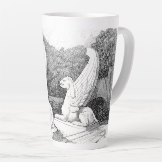 Tasse Latte Sculpture de griffons crayon monochrome Art (Angle droit)