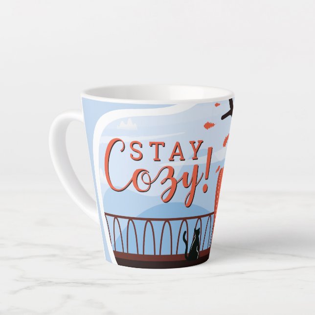 Tasse Latte Séjour Cosy Hygge Automne FolkArt Deco AJOUTER NOM (Angle gauche)
