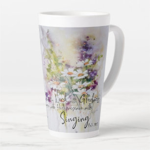Tasse Latte Servez le Seigneur avec des fleurs de joie 