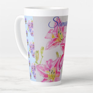 Tasse Latte Shabby Chic rose Lily Fleurs Florales Zone bleue