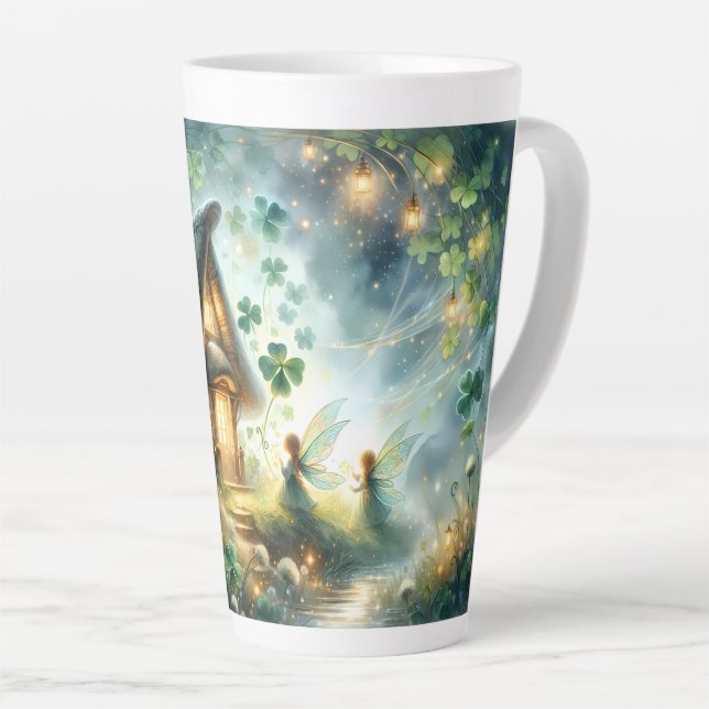 Tasse Latte Shamrock Fairy Cottage Glow (Angle droit)