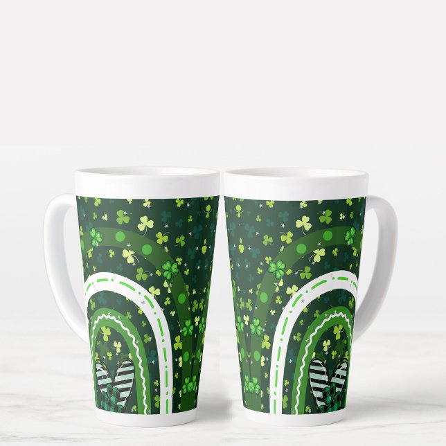 Tasse Latte Shamrock Rainbow St Patrick's Day Green (Créateur téléchargé)