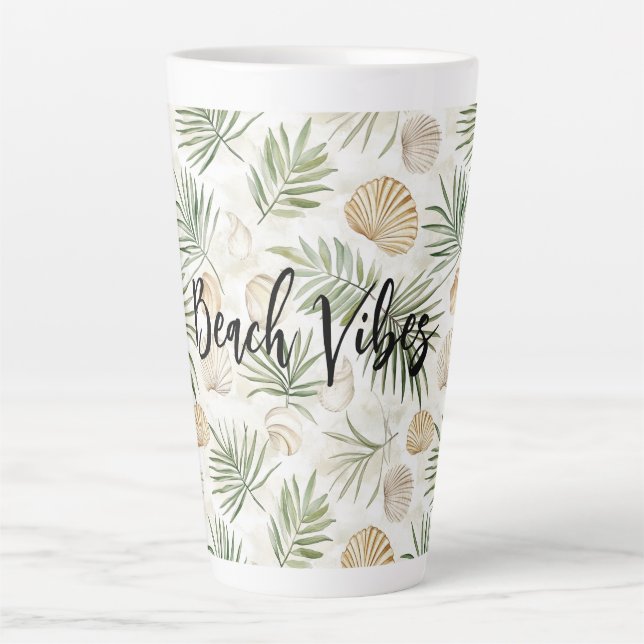 Tasse Latte Shells Beach Green Palm Tree Leaves (Devant)
