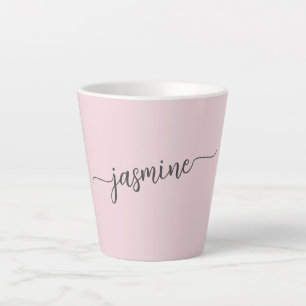 Tasse Latte Signature de nom en monogramme rose pâle minimalis
