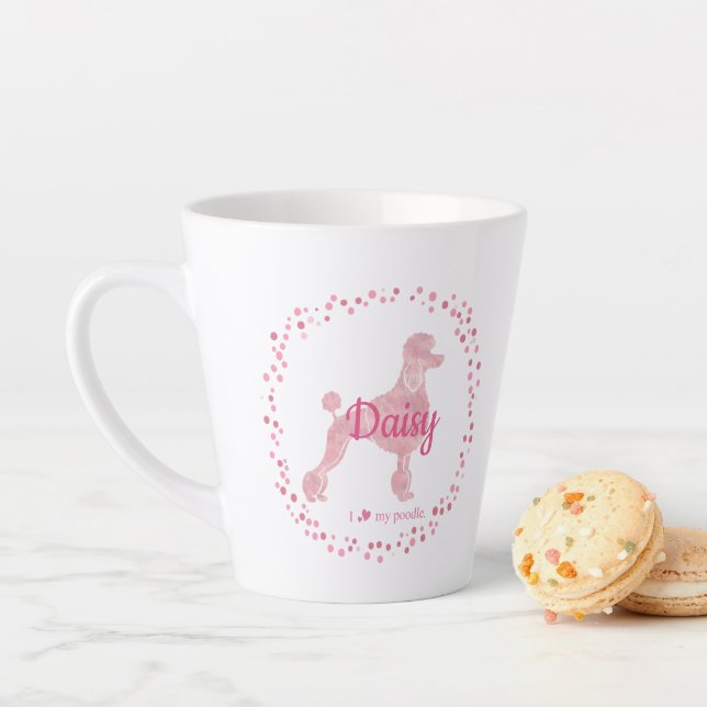 Tasse Latte Silhouette de Poodle Rose Pastel Personnalisable M (En situation)