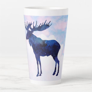 Tasse Latte Silhouette d'orignal bleu céleste