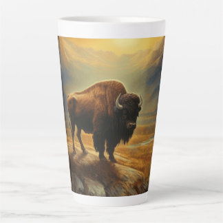 Tasse Latte Silhouette du coucher de soleil de bison de buffle