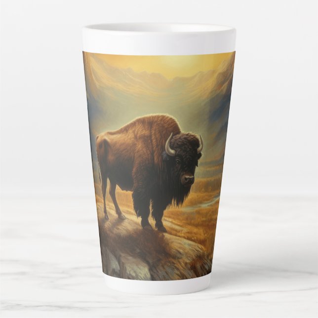 Tasse Latte Silhouette du coucher de soleil de bison de buffle (Devant)