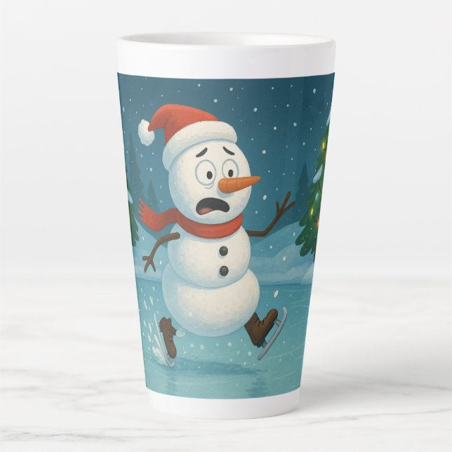 Tasse Latte Silly Snowman Ice Skating on Christmas Eve (Devant)