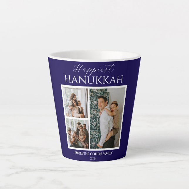 Tasse Latte Simple moderne Happiest Hanoukka Elegant 3 Photo (Devant)