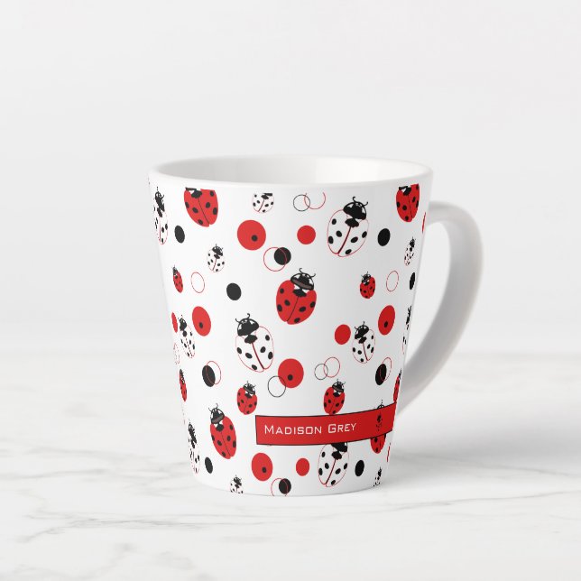 Tasse Latte Simple Motif Ladybug rouge, noir et blanc (Angle droit)