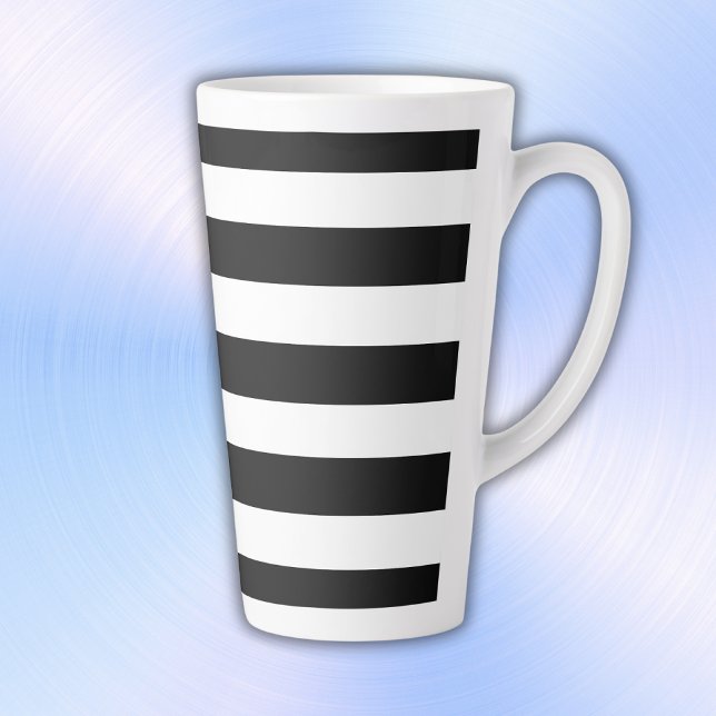 Tasse Latte Simples rayures noir et blanc | (Créateur téléchargé)