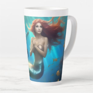 Tasse Latte Sirène Angélique Nageant Avec Dauphins,