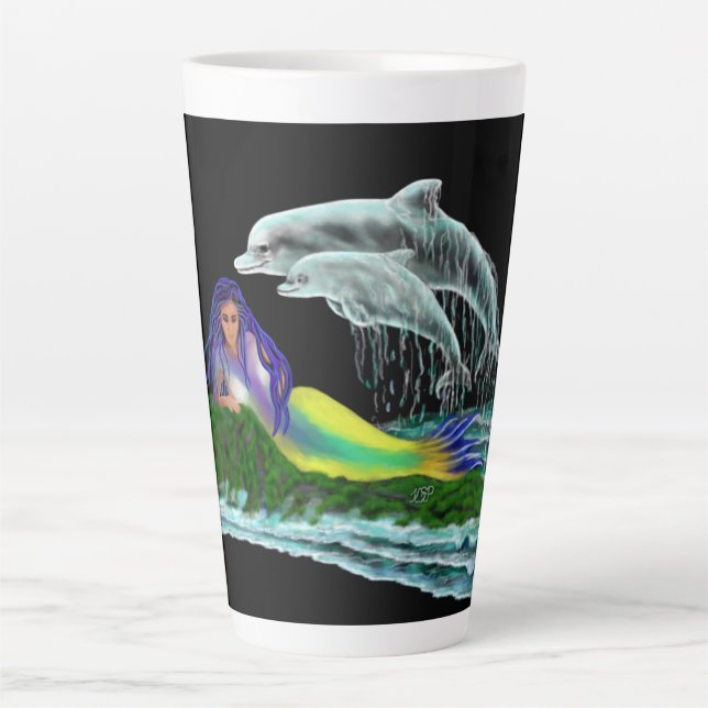 Tasse Latte Sirène avec dauphins (Devant)