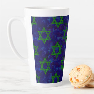 Tasse Latte SlipperyJoe's Hanukkah rangées vertes Étoiles de D