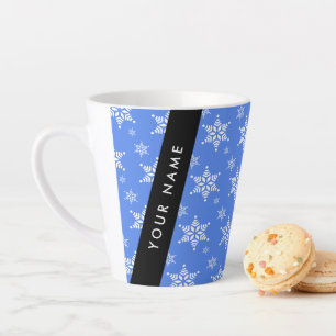 Tasse Latte Snowflakes blanc, Bleu, Votre nom, Personnaliser