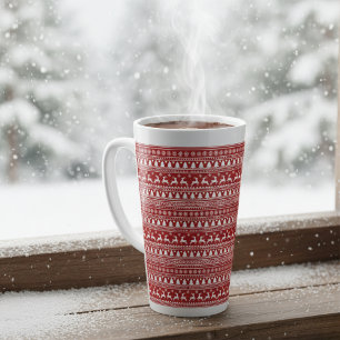 Tasse Latte Snowflakes rouge et blanc de rennes de Noël classi