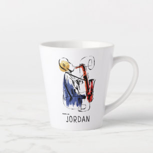 Tasse Latte Soul  Art éditorial du joueur saxophone