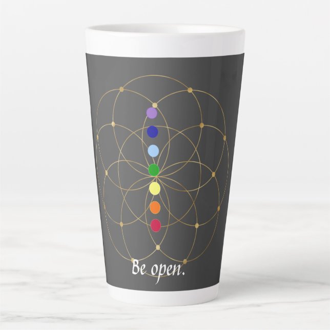 Tasse Latte Soyez ouvert Chakra & Graines de Vie (Devant)