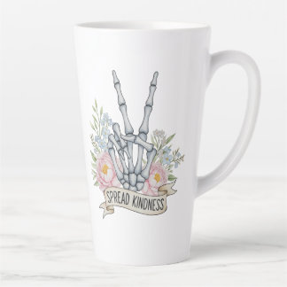 Tasse Latte "Spread Kindness" Skeleton Peace Sign – Watercolor