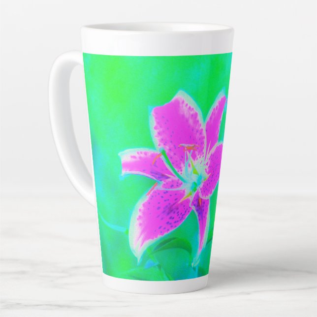 Tasse Latte Stargazer rose chaud Lily sur Turquoise et vert (Angle gauche)