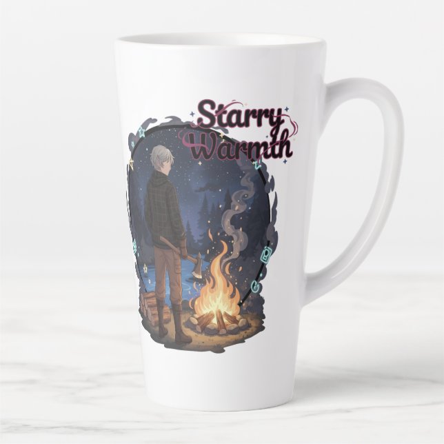 Tasse Latte Starry Warmth - Lumberjack Anime Boy by Campfire (Droite)