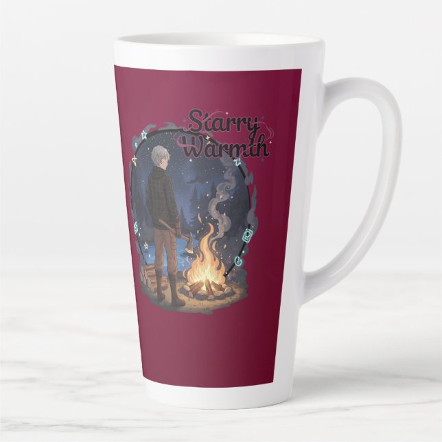 Tasse Latte Starry Warmth - Lumberjack Anime Boy by Campfire (Droite)