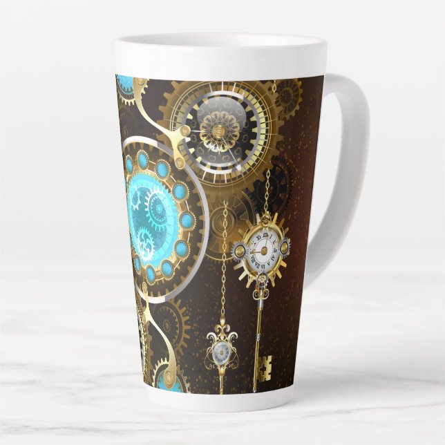 Tasse Latte Steampunk Rusty Background (Angle droit)
