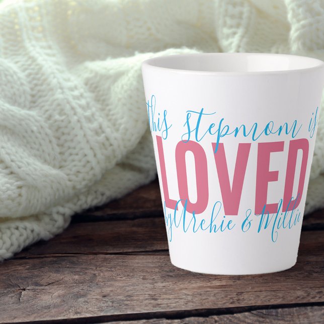 Tasse Latte Stepmaman Aimé par .. Rose Turquoise Personnalisé (Créateur téléchargé)