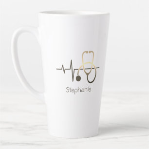 Tasse Latte Stethoscope Heartbeat Médicale