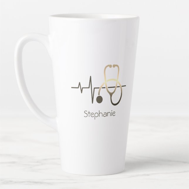 Tasse Latte Stethoscope Heartbeat Médicale (Gauche)