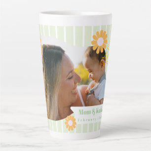 Tasse Latte Stripes Daisy Floral Photo Vert