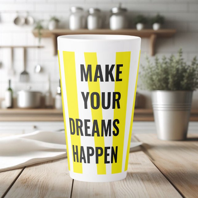 Tasse Latte Stripes Jaunes Modernes & Faites Votre Rêve (Créateur téléchargé)