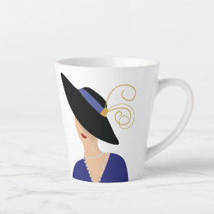 Tasse Latte Style Art Déco des années 1930 Femme en Casquette 