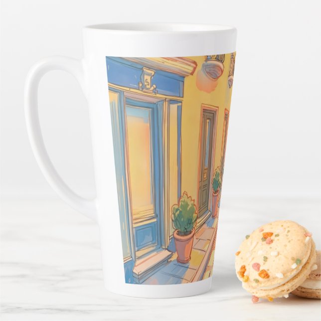 Tasse Latte Sunny European Street Architecture confortable Art (En situation)