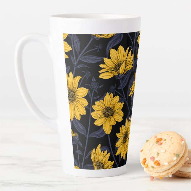 Tasse Latte Sunroot, tournesol sauvage en jaune et bleu (En situation)