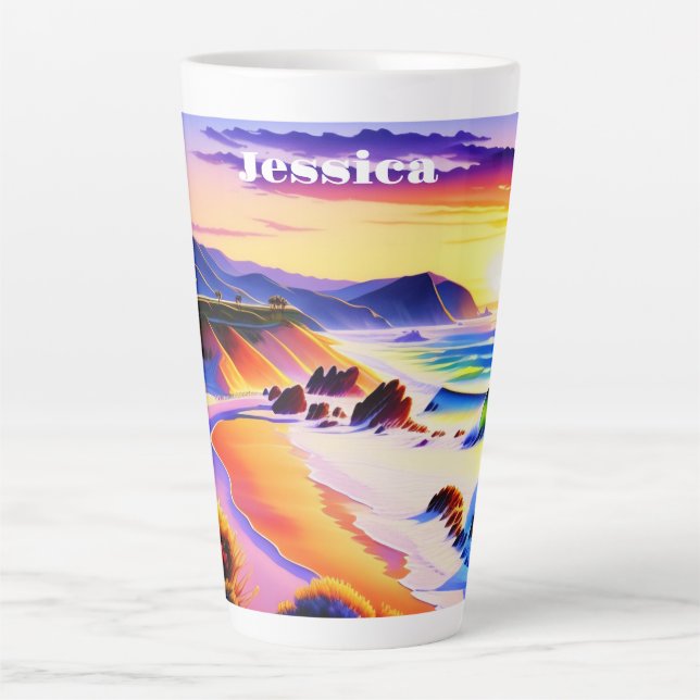 Tasse Latte Sunset Coastline de Californie Personnalisé (Devant)