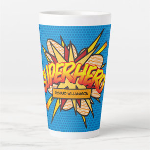 Tasse Latte SUPERHERO Nom Fun Retro Comédie Livre Pop Art