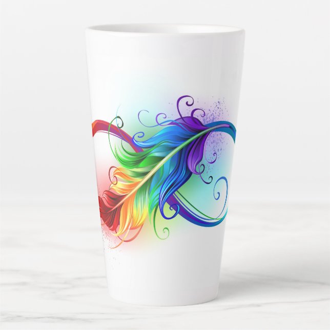 Tasse Latte Symbole d'infini avec plume arc-en-ciel (Devant)