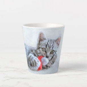 Tasse Latte Tabby gris mou Chat avec Noël Casquette
