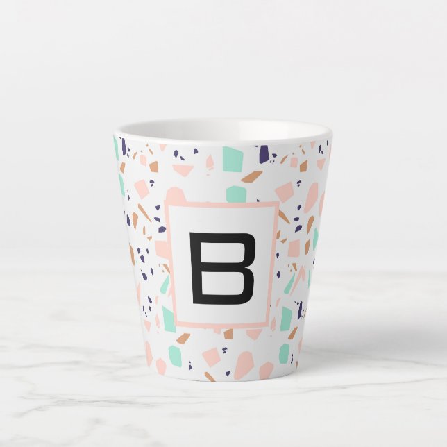 Tasse Latte Terrazzo blanc rousse menthe monogramme initial (Devant)