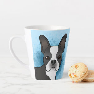 Tasse Latte Terrier de Boston noir et blanc, chien de dessin a