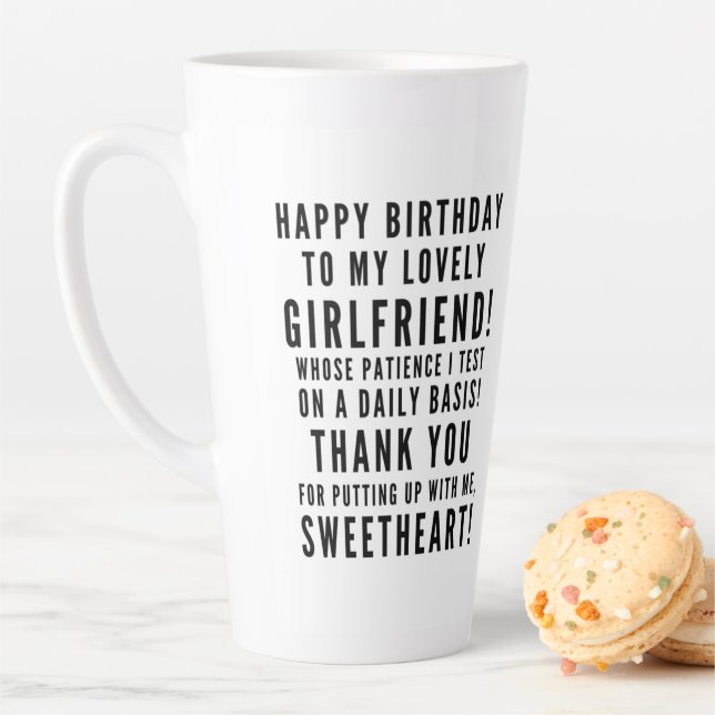 Tasse Latte Test de petites amies patience heureux anniversair (En situation)