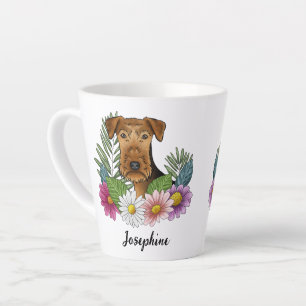 Tasse Latte Tête de chien Terrier Airedale Fleurs Colorées Et