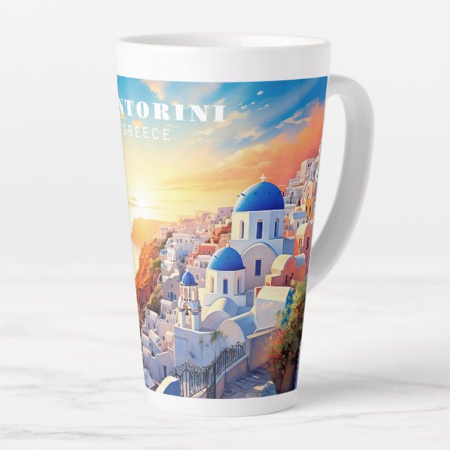 Tasse Latte Texte personnalisé Coucher de soleil Santorin Grèc (Angle droit)