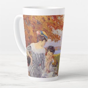 Tasse Latte Thé dans le jardin d'automne Art vintage