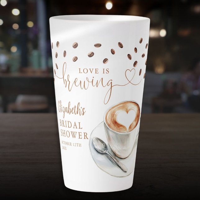 Tasse Latte Thème de Baby Shower Mariage Love Is Brewing (Love Is Brewing Theme Bridal Shower Latte Mug)