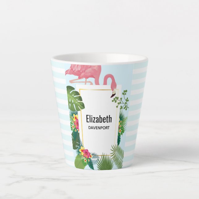 Tasse Latte Thème Tropical Flamant rose Rose Cute (Devant)